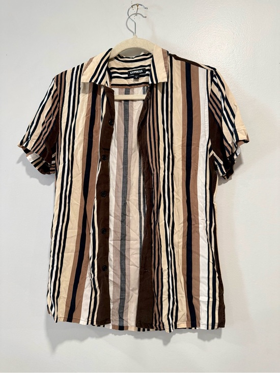 Express Other - Express Men’s Short Sleeve Button-Up Shirt - Brown/Cream/Black